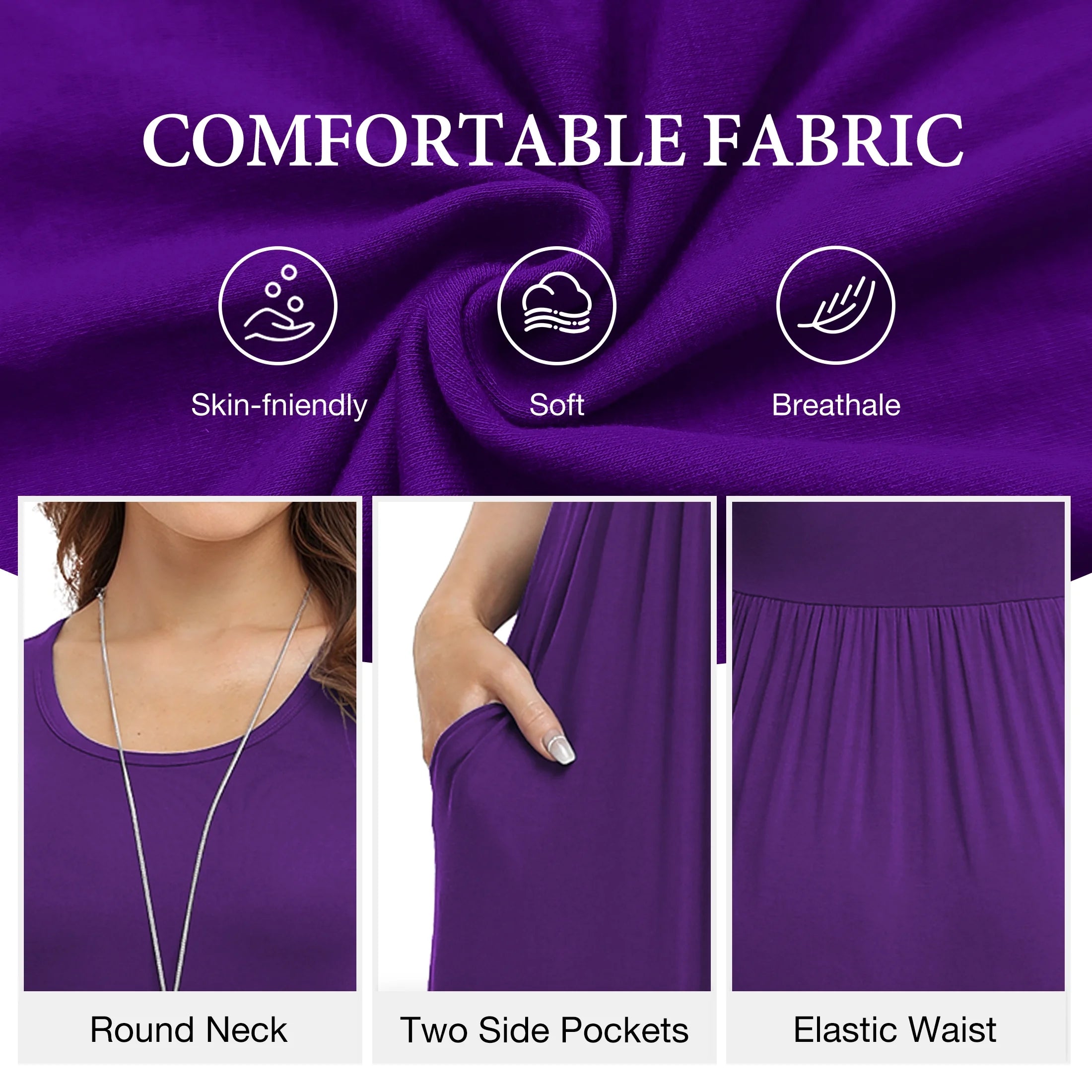Women'S Short Sleeve Loose Plain Maxi Dresses Casual Long Dresses with Pockets,Mother'S Day,Dark Purple,Xl