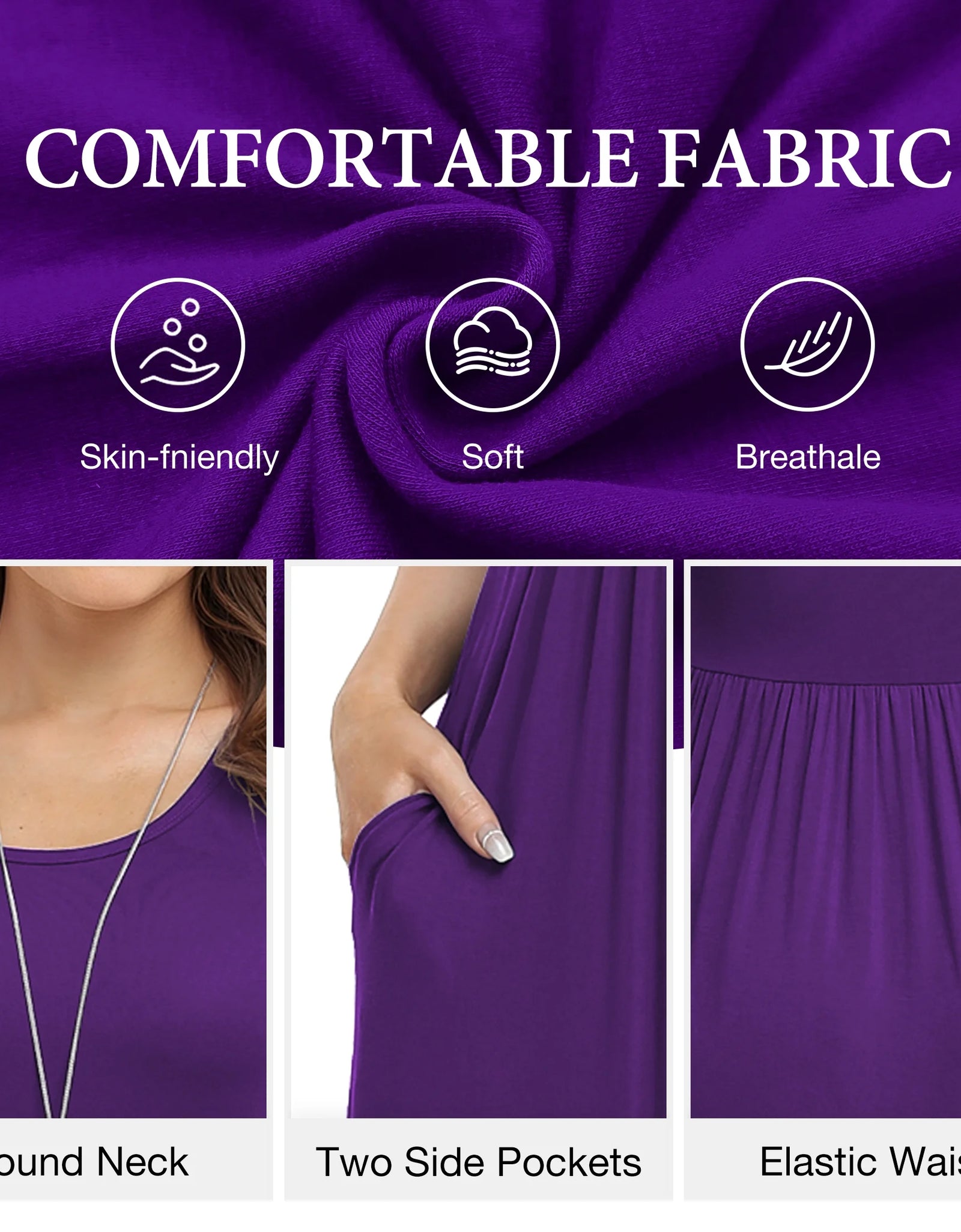 Women'S Short Sleeve Loose Plain Maxi Dresses Casual Long Dresses with Pockets,Mother'S Day,Dark Purple,Xl