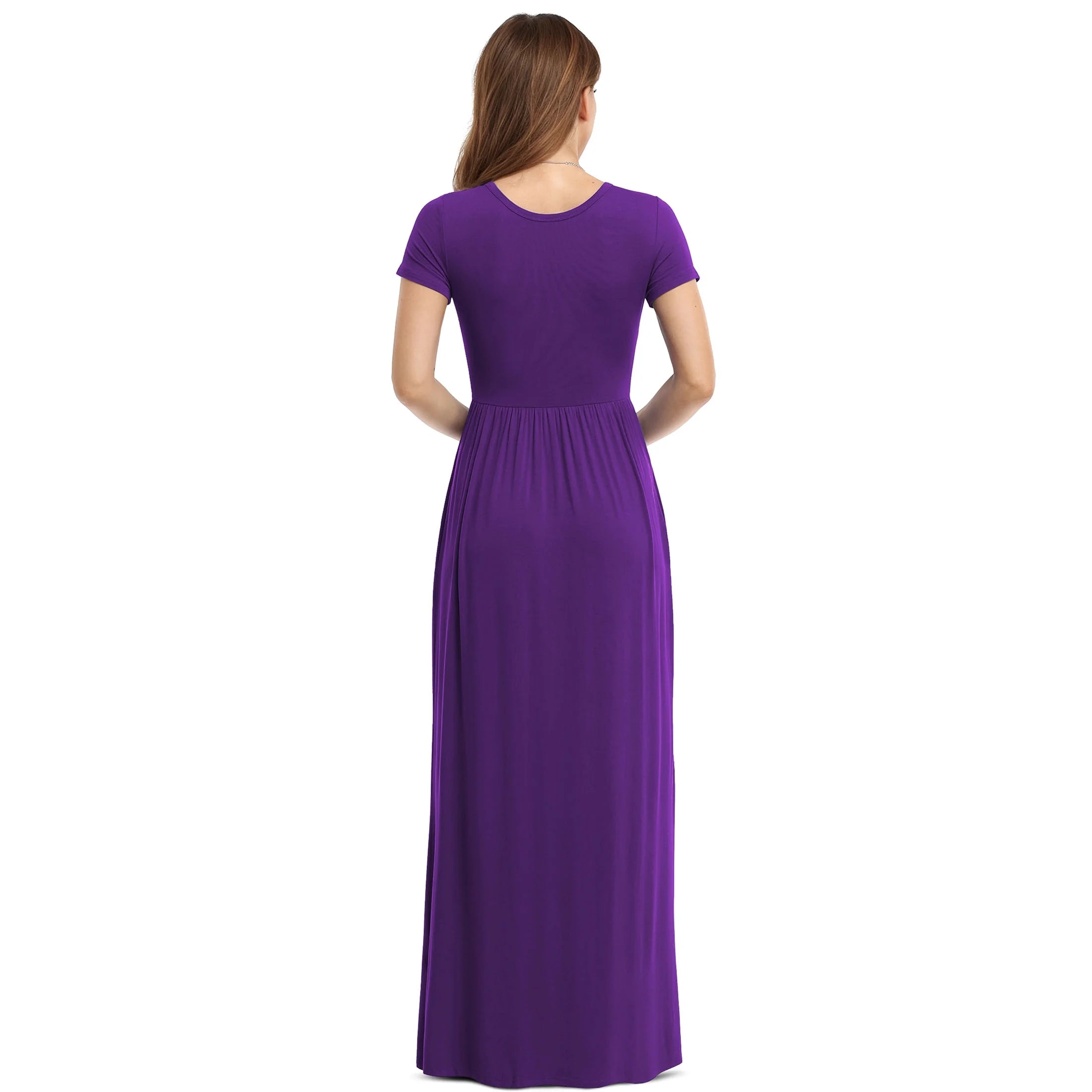 Women'S Short Sleeve Loose Plain Maxi Dresses Casual Long Dresses with Pockets,Mother'S Day,Dark Purple,Xl