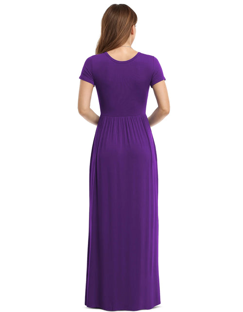 Load image into Gallery viewer, Women'S Short Sleeve Loose Plain Maxi Dresses Casual Long Dresses with Pockets,Mother'S Day,Dark Purple,Xl
