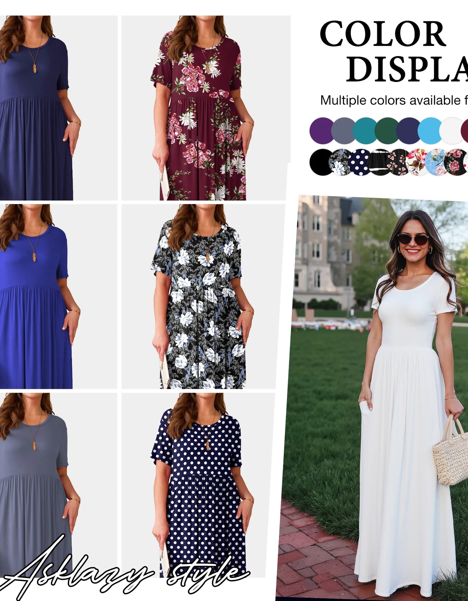 Women'S Short Sleeve Loose Plain Maxi Dresses Casual Long Dresses with Pockets,Mother'S Day,Dark Purple,Xl