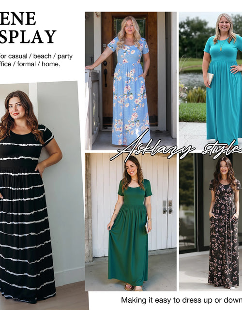 Load image into Gallery viewer, Women'S Short Sleeve Loose Plain Maxi Dresses Casual Long Dresses with Pockets,Mother'S Day,Dark Purple,Xl
