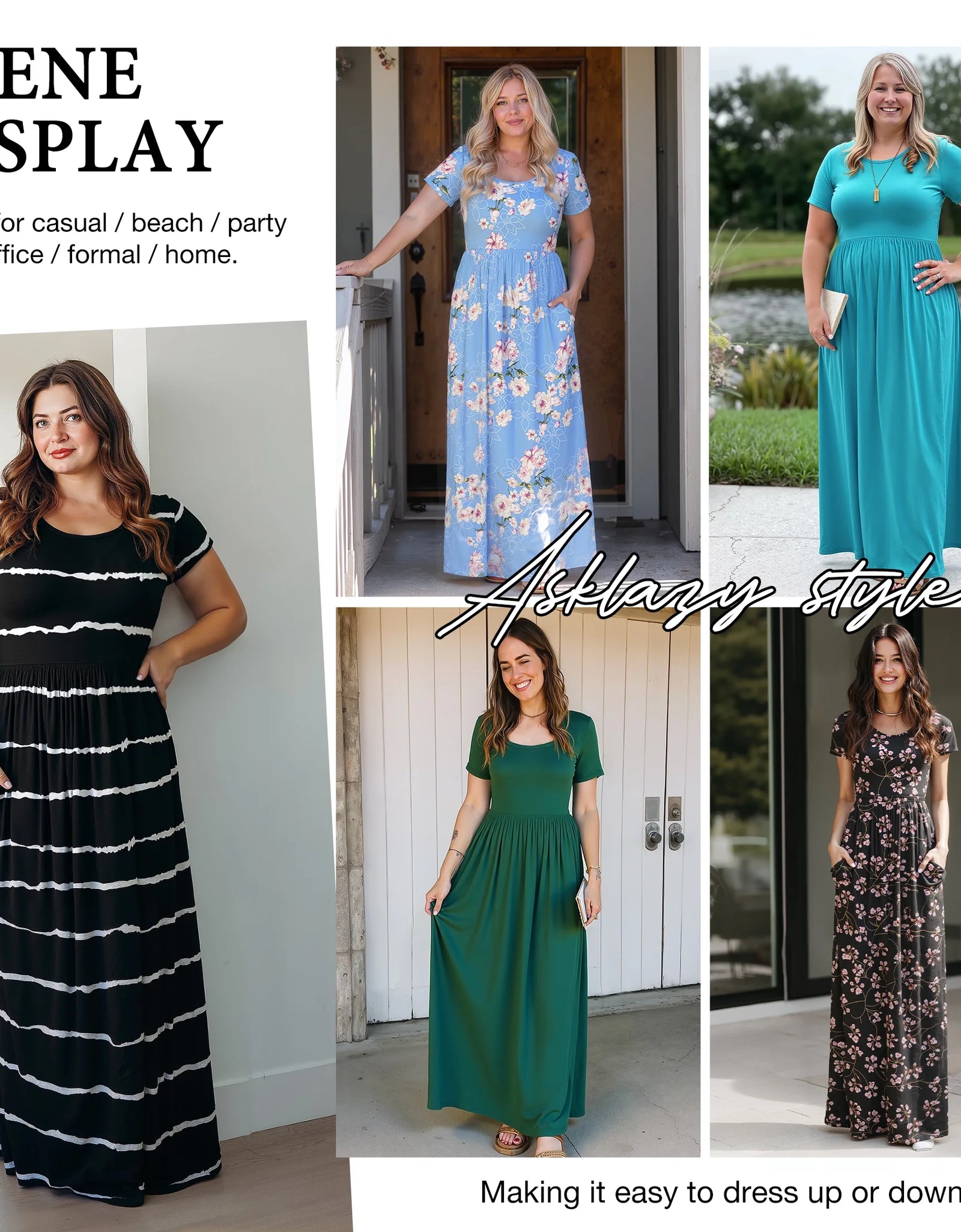 Women'S Short Sleeve Loose Plain Maxi Dresses Casual Long Dresses with Pockets,Mother'S Day,Dark Purple,Xl