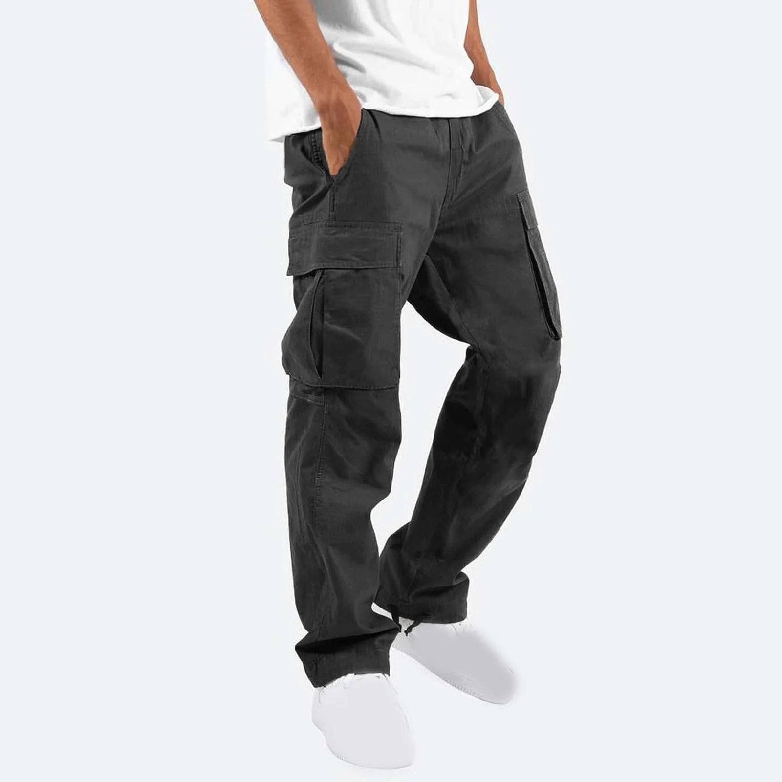 Pantalones Pantalones Largos Para Hombre Sólido 2025 Casual Múltiples Bolsillos Al Aire Libre Tipo Recto Pantalones De Fitness Pantalones Cargo Pantalones Gris