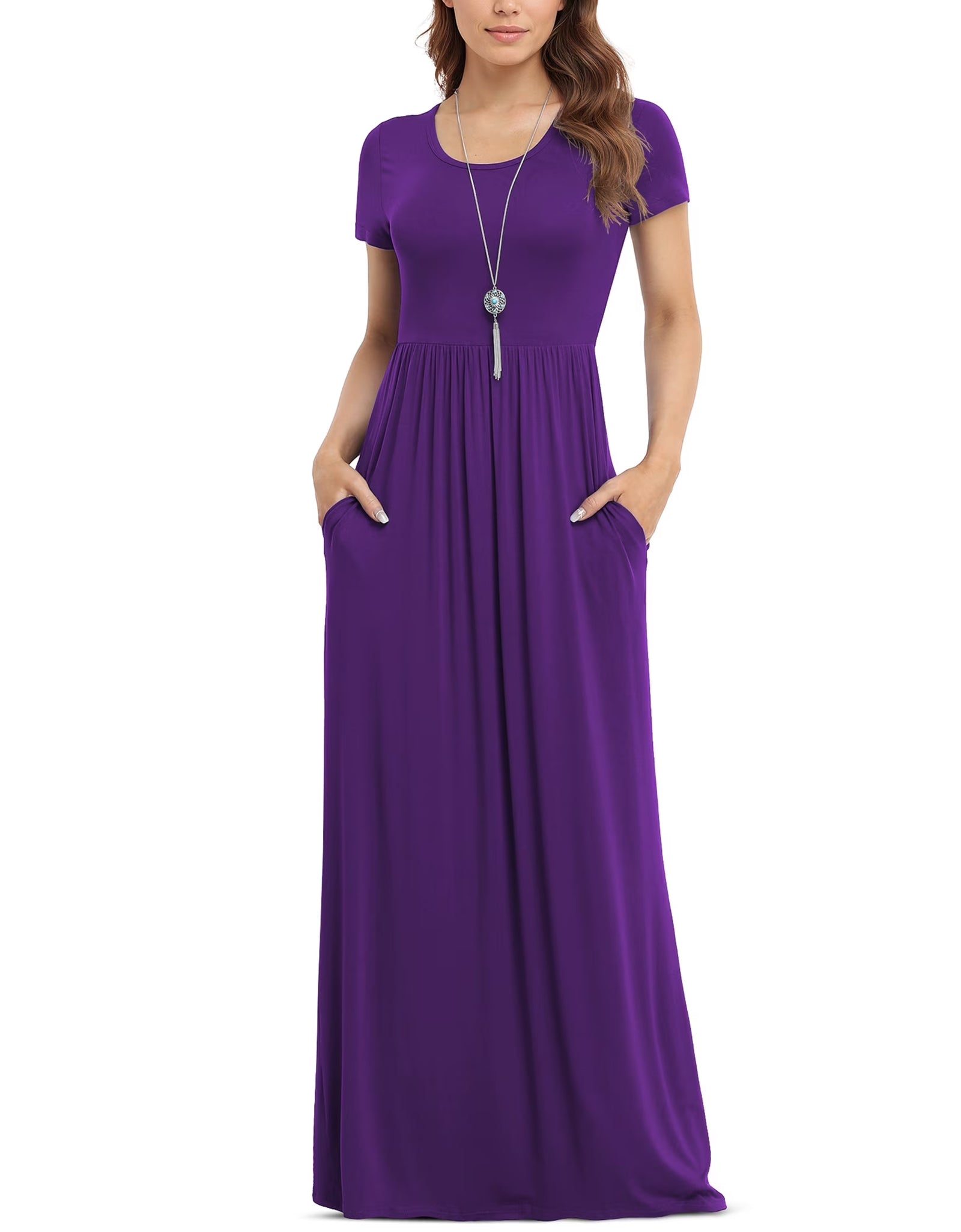 Women'S Short Sleeve Loose Plain Maxi Dresses Casual Long Dresses with Pockets,Mother'S Day,Dark Purple,Xl