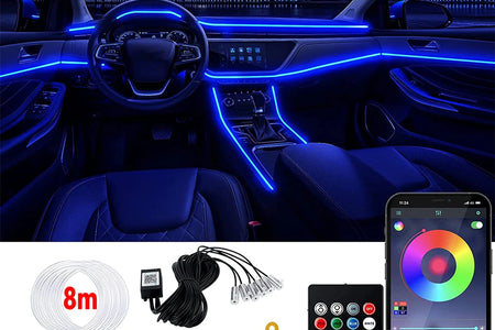 LED Car Interior Ambient Strip Lights RGB Fiber Optic Atmosphere Neon Lighting Kit W/ APP Remote Control Auto Decorative Lamps