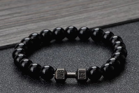 Gym Dumbbells Beads Bracelet Natural Stone Barbell Energy Weights Bracelets for Women Men Couple Pulsera Wristband Jewelry Gift