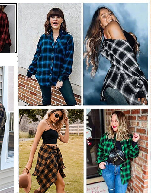 Load image into Gallery viewer, Camisas De Franela a Cuadros Para Mujer, Camisas De Manga Larga Y Botones, Blusas Y Tops
