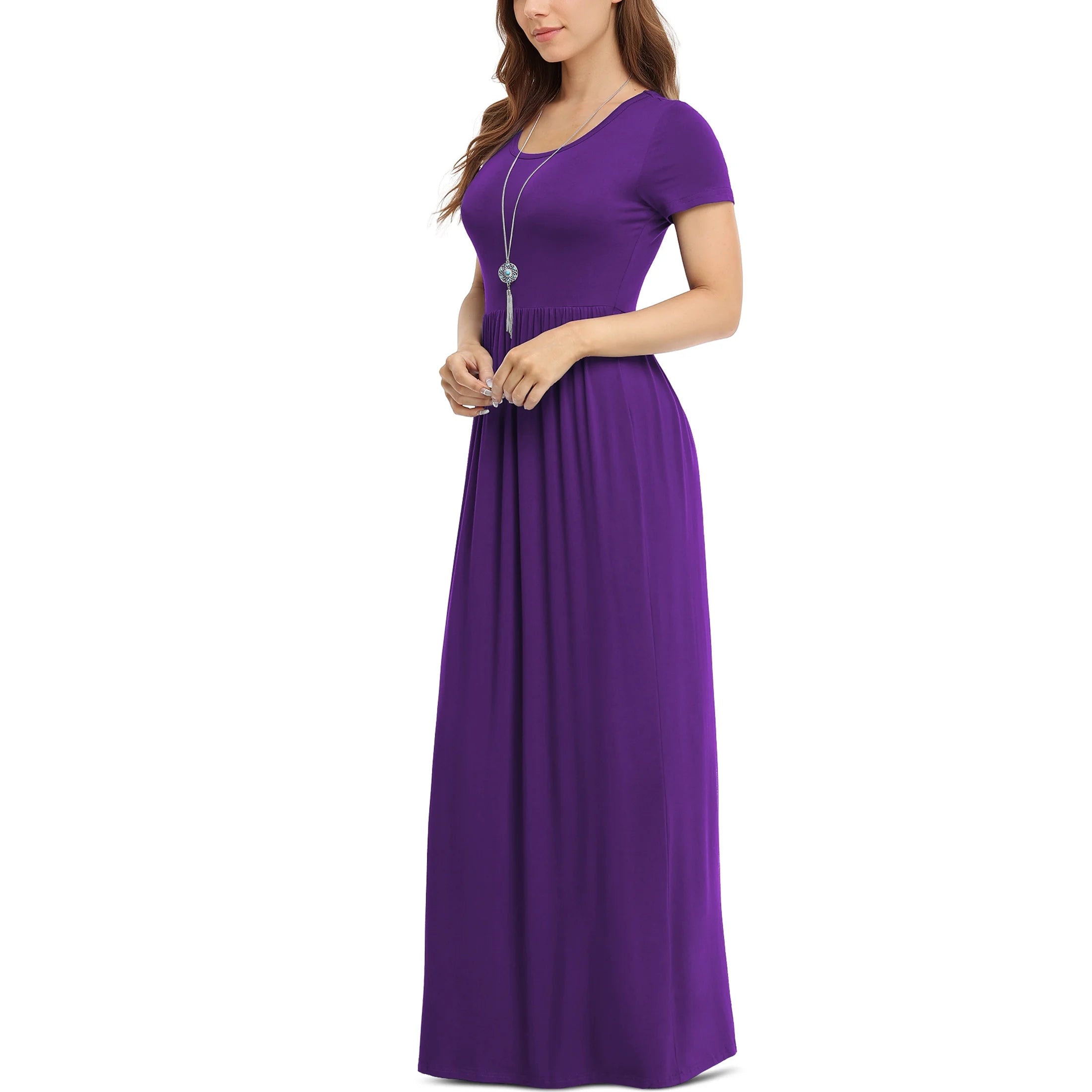 Women'S Short Sleeve Loose Plain Maxi Dresses Casual Long Dresses with Pockets,Mother'S Day,Dark Purple,Xl