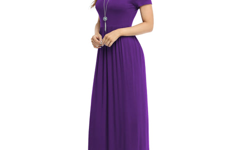 Women'S Short Sleeve Loose Plain Maxi Dresses Casual Long Dresses with Pockets,Mother'S Day,Dark Purple,Xl