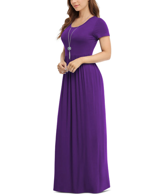 Load image into Gallery viewer, Women'S Short Sleeve Loose Plain Maxi Dresses Casual Long Dresses with Pockets,Mother'S Day,Dark Purple,Xl
