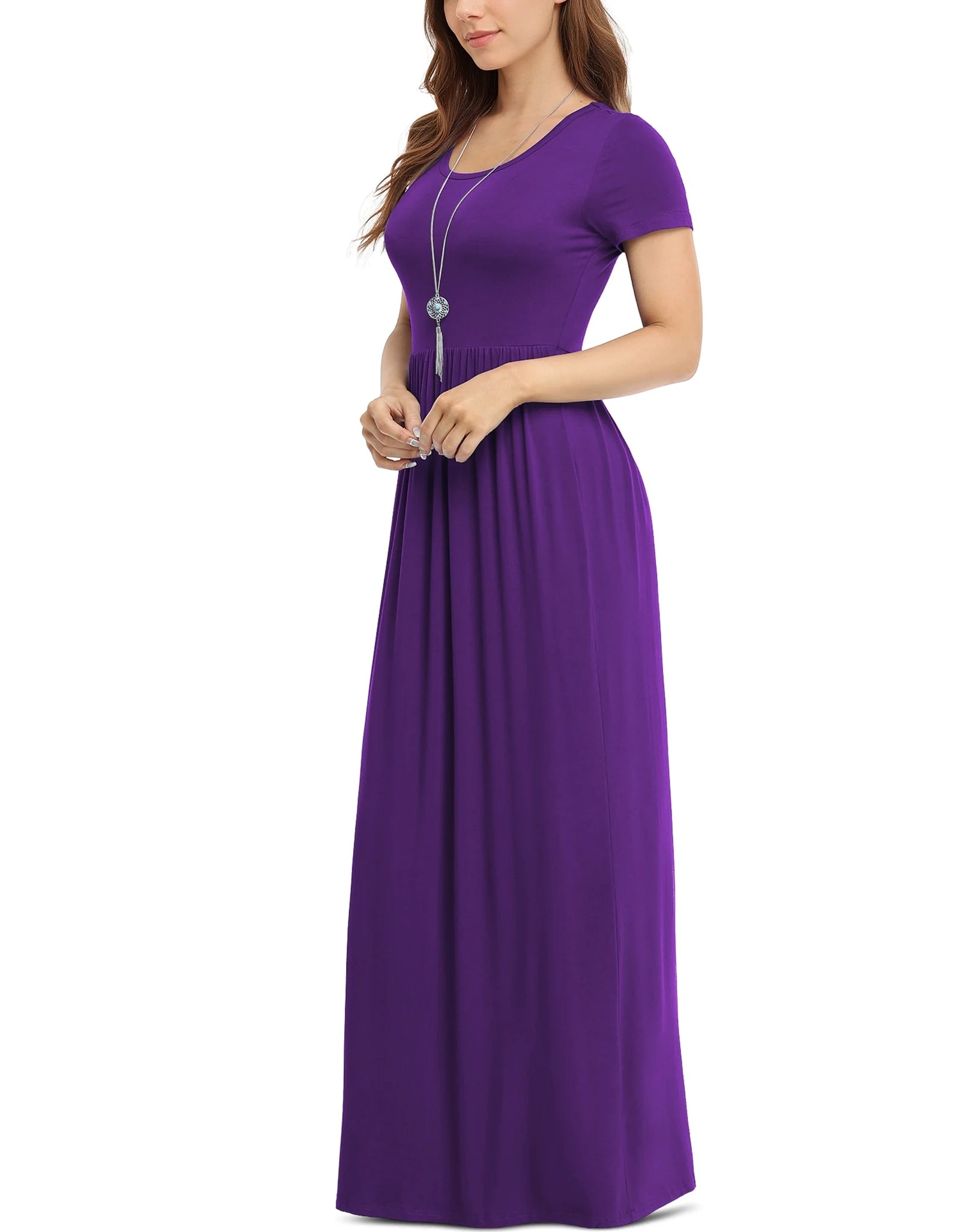 Women'S Short Sleeve Loose Plain Maxi Dresses Casual Long Dresses with Pockets,Mother'S Day,Dark Purple,Xl