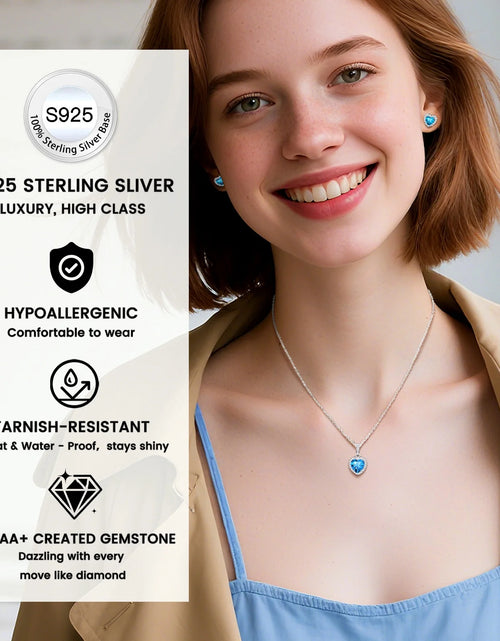 Load image into Gallery viewer, December Synthetic Turquoise Birthstone Necklaces Women Pure 925 Sterling Silver Love Heart Pendant Mother'S Day Gifts for Wife Mom Daughter
