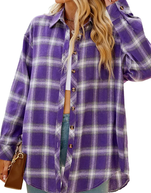 Load image into Gallery viewer, Camisas De Franela a Cuadros Para Mujer, Camisas De Manga Larga Y Botones, Blusas Y Tops
